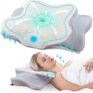 Memory Foam Cervical Pillow- White and Gray Contour Pillow NIB